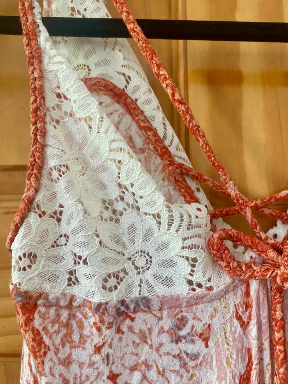 Free People Intimately Floral Lace Trim Slip Dress Orange Boho Babydoll Mini S - Picture 8 of 14